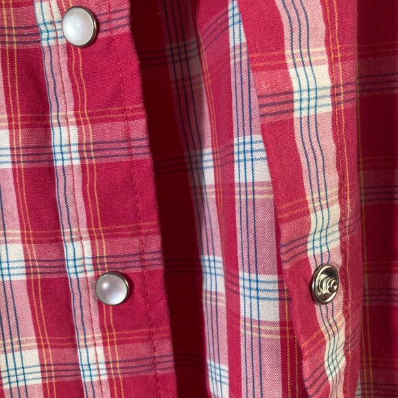 Womens Bit & Bridle Pearl Snap Western Plaid Shirt Embroidered M Pink White Blue - Picture 7 of 9